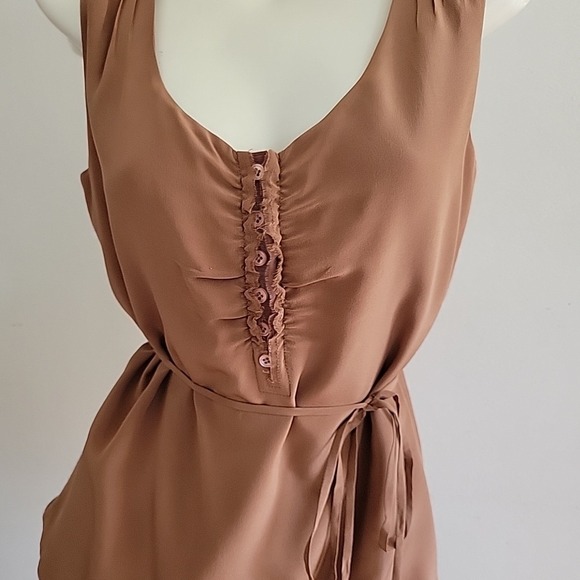 J Crew Silk Chiffon Belted Blouse Small Chocolate Brown Sleeveless Chic Feminine - Picture 4 of 15